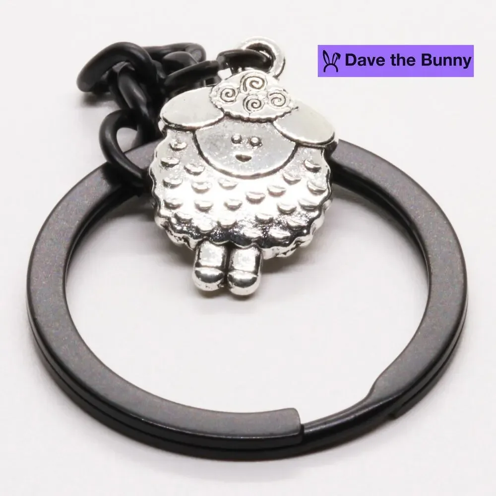Sheep Charm Keychain Cute Animal Farm Accessory With Black Ring And Silver Sheep